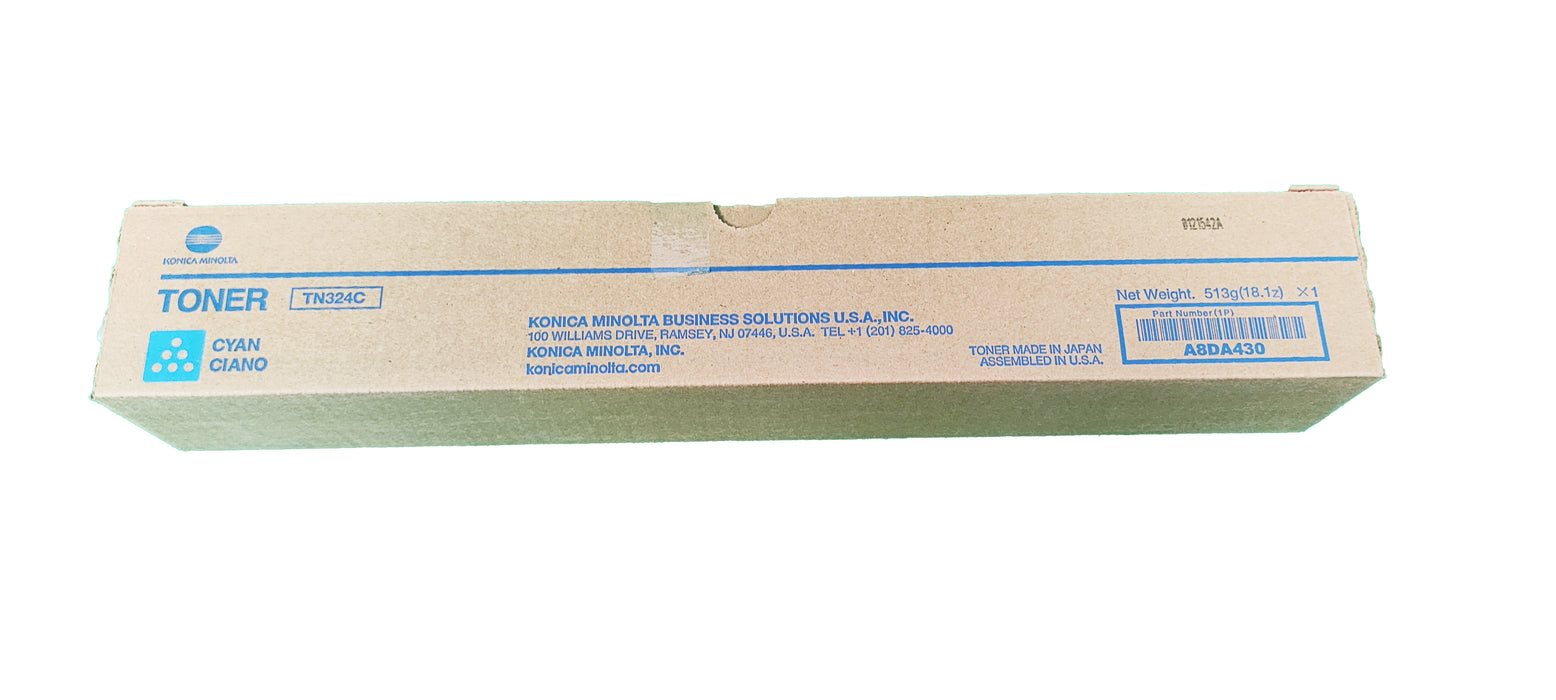 Genuine Konica Minolta Cyan Toner Cartridge |  A8DA430 | TN-324C | Bizhub C258, C308, C368