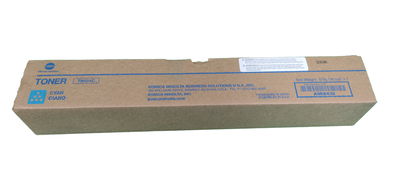 Genuine Konica Minolta Cyan Toner Cartridge |  A9E8430 | TN-514C | Bizhub C458, C558, C658
