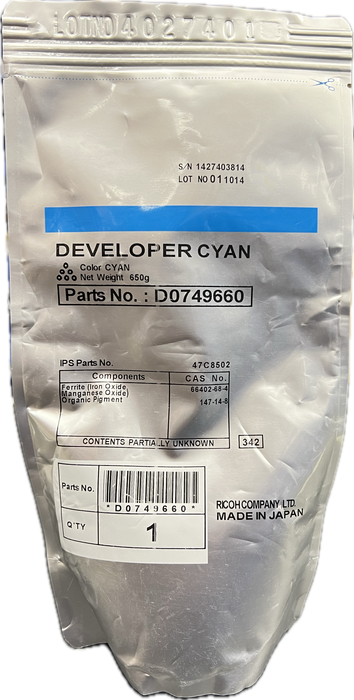 Genuine Ricoh Cyan Developer | D074-9660