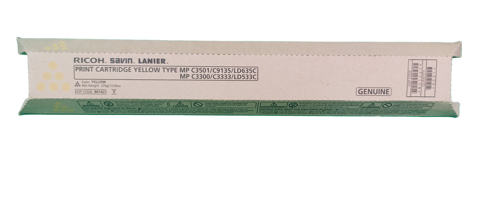 Genuine Ricoh Yellow Toner Cartridge | 841421 | MP C3300/C3501/C3333/C9135/LD635C/LD533C